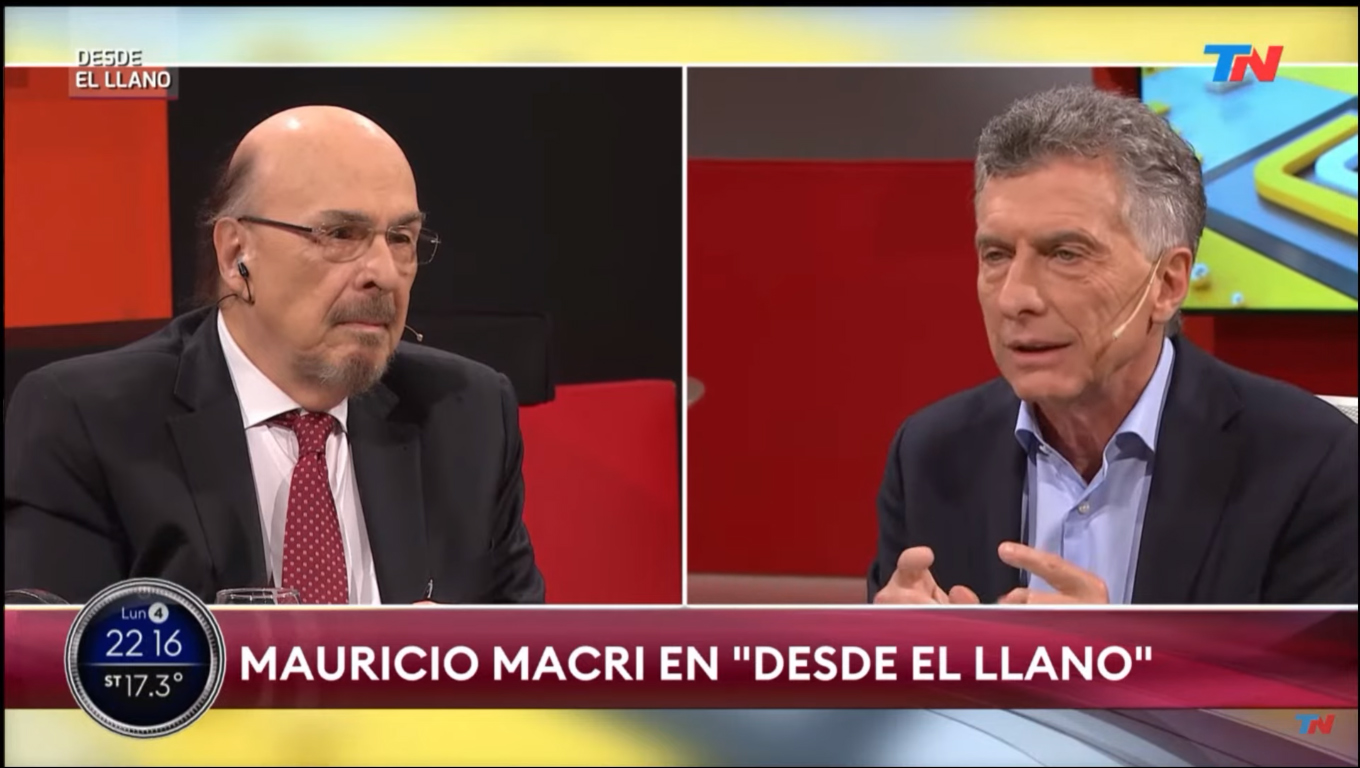 Mauricio Macri fue entrevistado en TN por Joaquín Morales Solá para su programa Desde el Llano